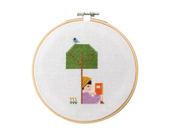 Reading Under A Tree Samantha Purdy Cross Stitch Kit