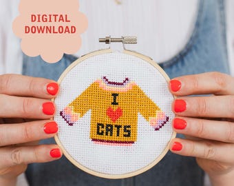 I Love Cats Cross Stitch PDF Pattern