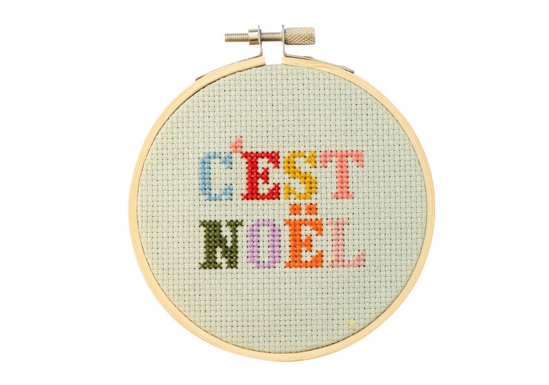 C'est Noel Cross Stitch Kit Mint Fabric