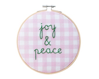 Joy And Peace Gingham Embroidery Hoop Kit