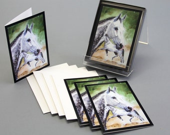 Note card Grey horse watercolor Painting Grey Prospect by Kristine Plum in quantities of 4, 6, or 12