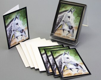 Note card Grey horse watercolor Painting Grey Prospect by Kristine Plum in quantities of 4, 6, or 12