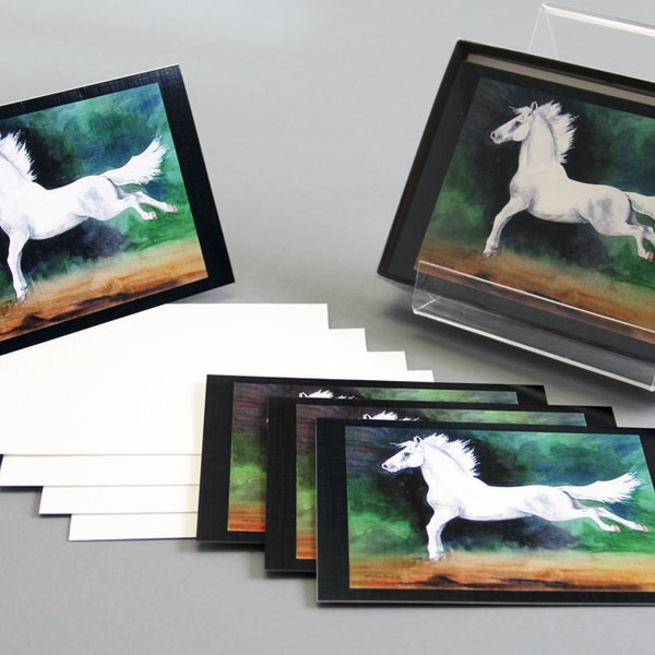 Horse note cards Lipizzaner watercolor Painting Leaping Lipizzan by Kristine Plum in quantities of 4, 6 or 12