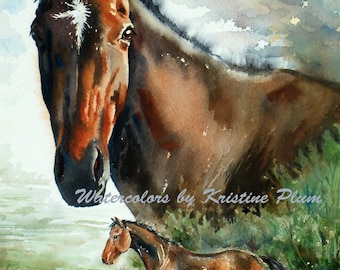 Horse Note card bay horse watercolor Painting " Rigel's Storm" by Kristine Plum