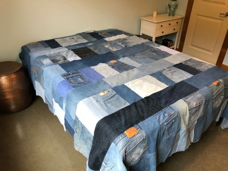 Queen King Denim Coverlet Weighted Western Quilt Blanket Etsy