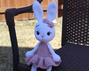 Crocheted bunny, crocheted rabbit, bunny in a dress