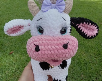 Crocheted Plush Cow: 12-Inch Soft Yarn Stuffed Animal