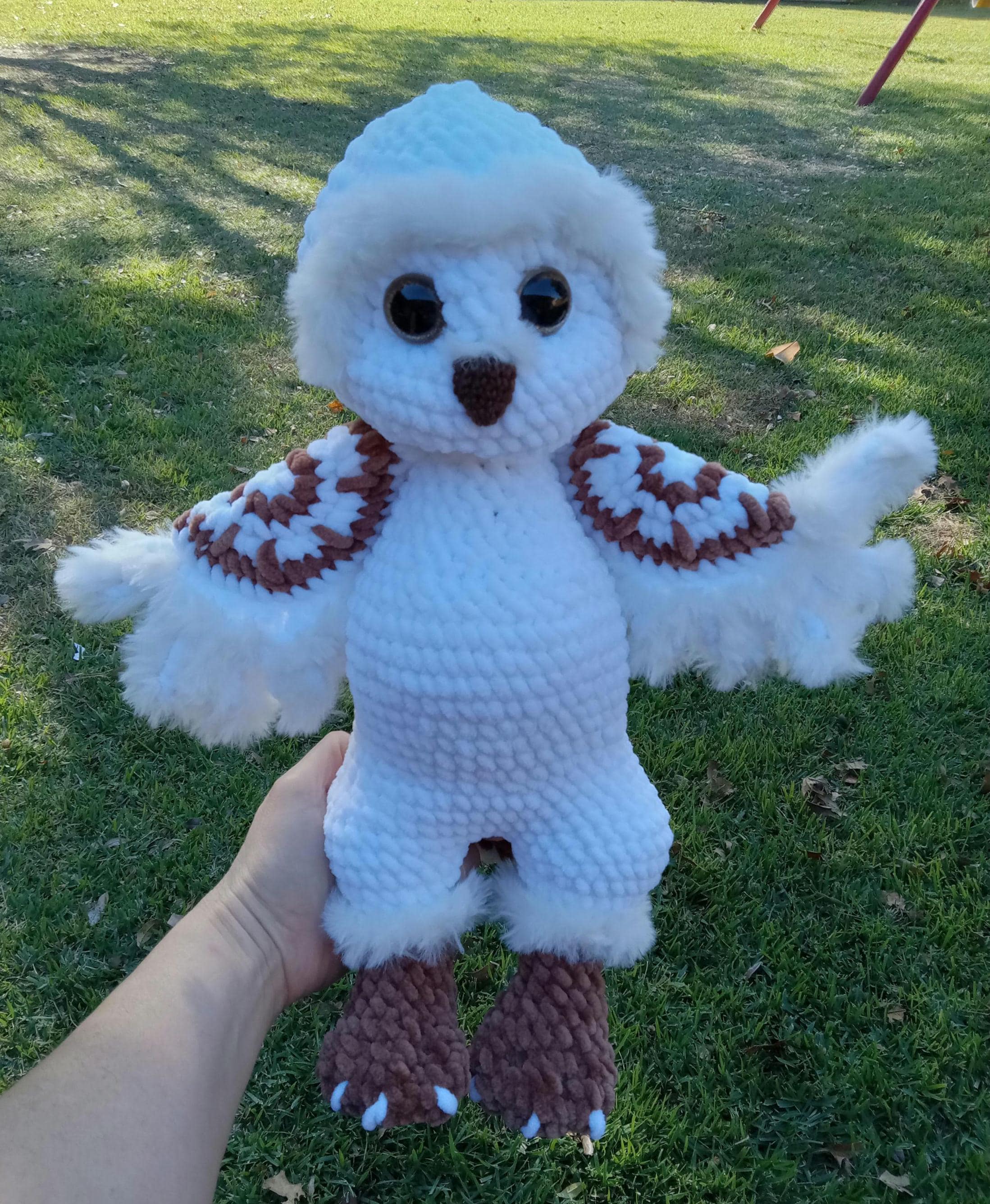 Crocheted Arctic Owl Plush: Soft Yarn Stuffed Animal (15 inch)