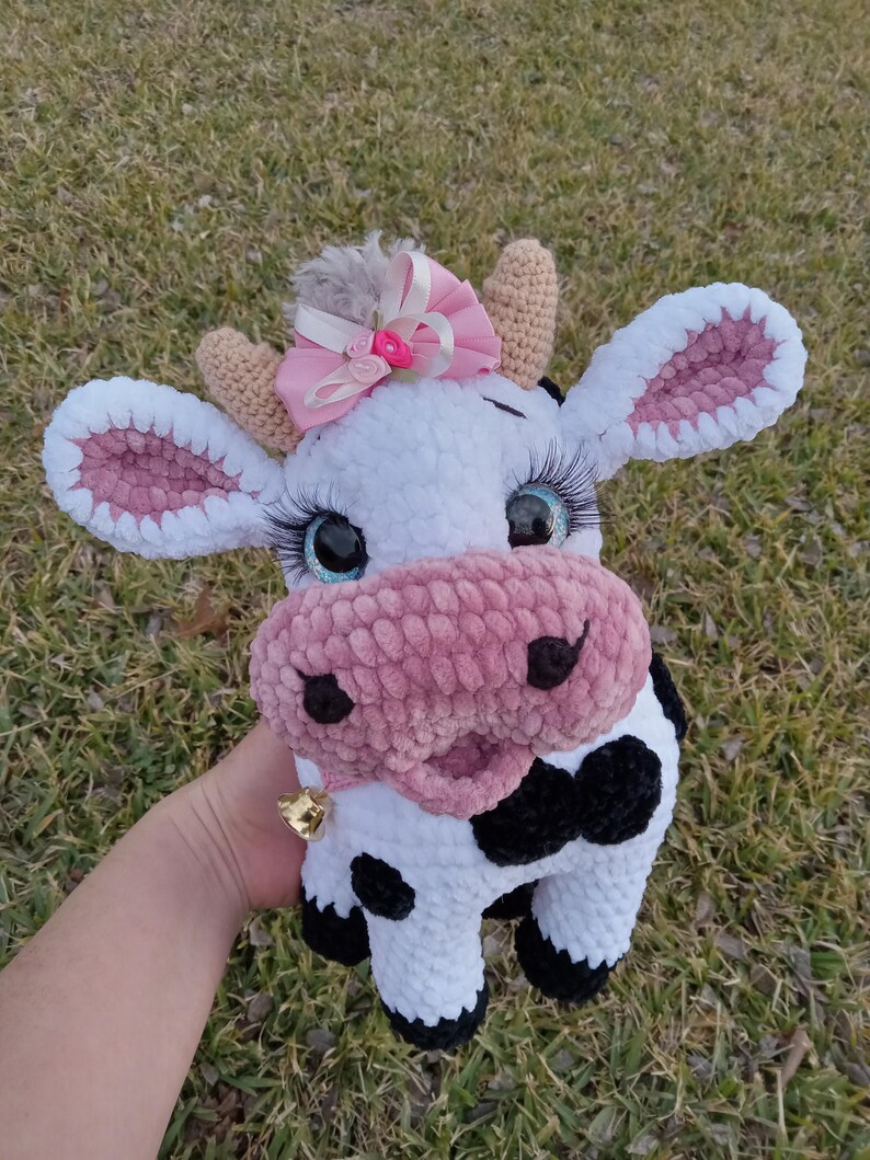 Crocheted Plush Cow: Black and White Stuffed Animal image 12