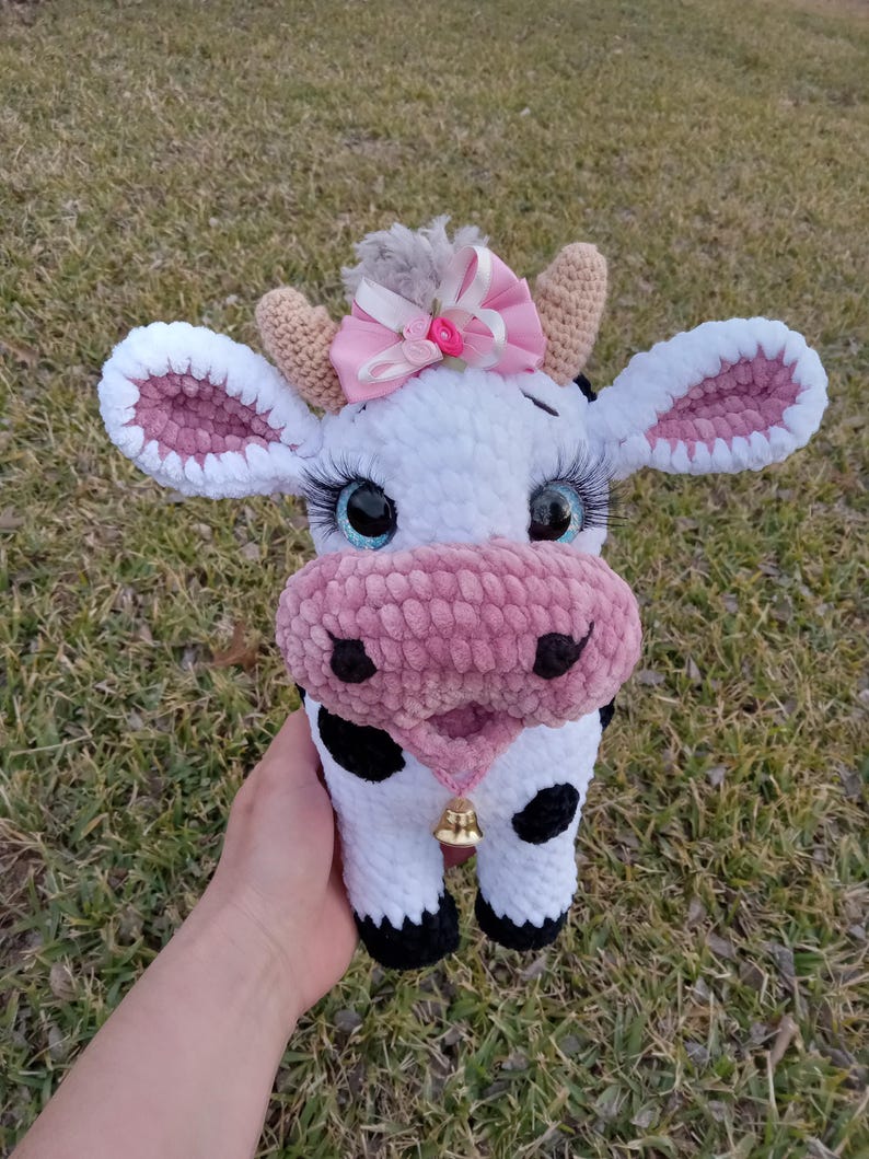 Crocheted Plush Cow: Black and White Stuffed Animal image 13