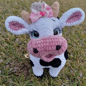 Crocheted Plush Cow: Black and White Stuffed Animal White