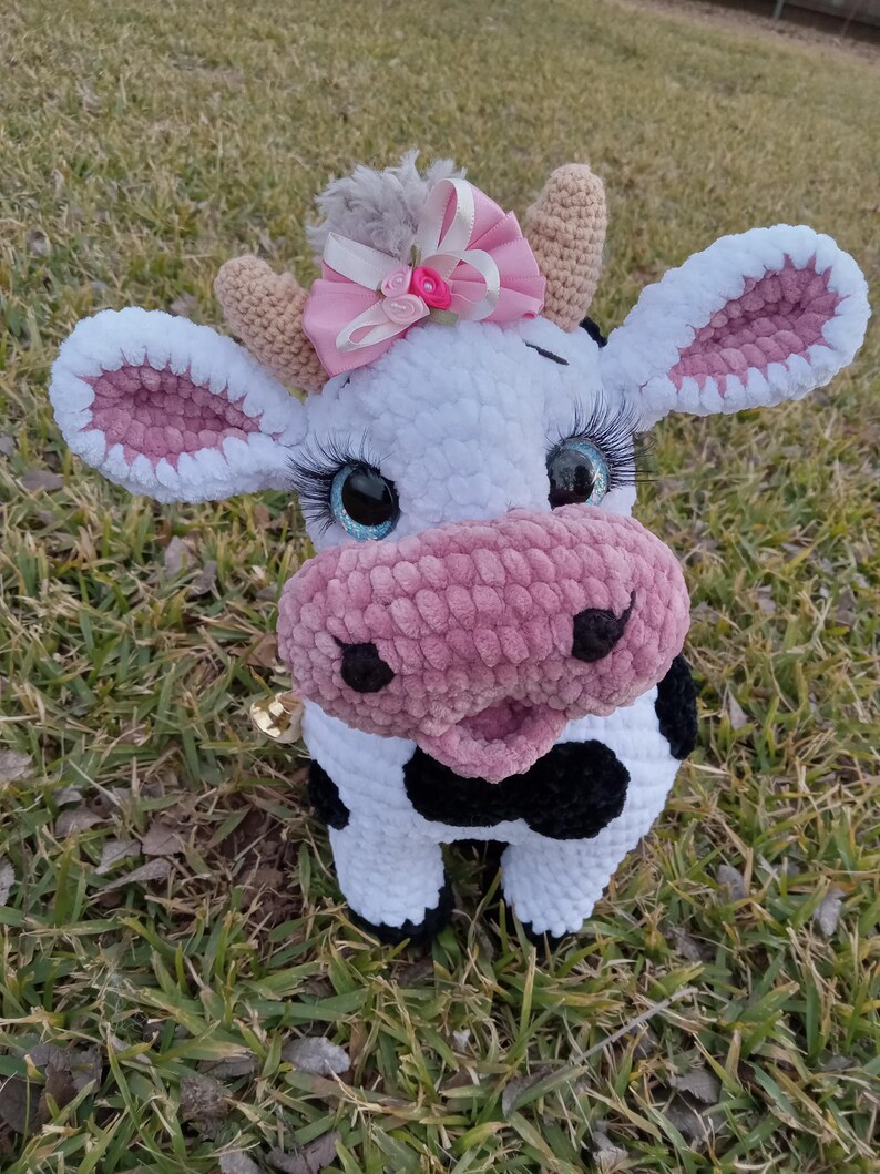Crocheted Plush Cow: Black and White Stuffed Animal White