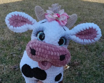 Crocheted Plush Cow: Black and White Stuffed Animal