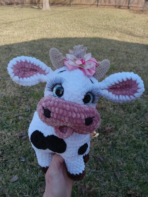 Crocheted Plush Cow: Black and White Stuffed Animal