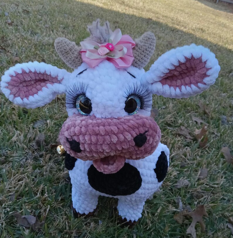 Crocheted Plush Cow: Black and White Stuffed Animal image 10