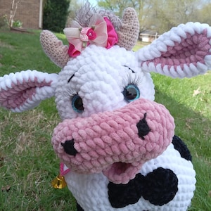 Crocheted cow, black and white cow, funny cow, plush cow