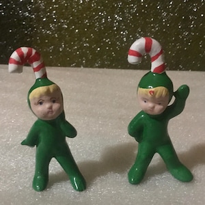 Vintage Hand Painted Set of 3 Christmas Candy Cane Kids
