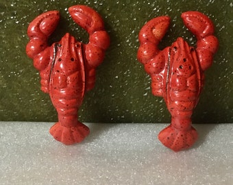 Vintage Set of  Hand Painted Red Lobster Salt and Pepper Shakers