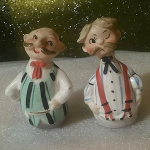 Vintage Hand Painted Set of Old Anthropomorphic Bartenders Salt and Pepper Shakers from Lefton 1946