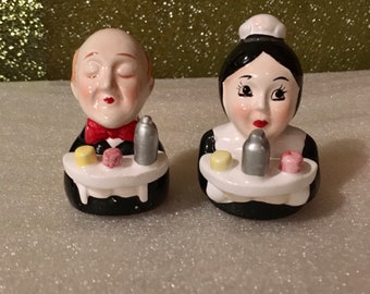 Vintage Set Of Hand Painted Butler and Maid Salt and Pepper Shakers