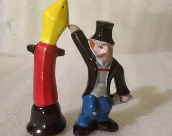 Vintage Hand Painted Hobo and a Light Pole Salt and Pepper Shakers