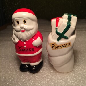 Vintage Hand Painted Christmas Santa and Packages Salt and Pepper Shakers