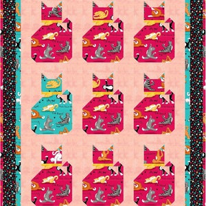 Catnip Cat Block Quilt Pattern, Pieced Blocks, Sitting Cats, Cats, Tail ...