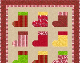 Christmas Stocking Quilt Pattern, Pieced Stocking Blocks, Scrap Quilt, Holiday Quilt, Wall Hanging, Kids Quilt INSTANT PDF DOWNLOAD