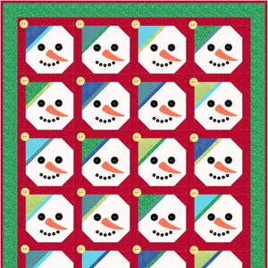 Snowman Dreams Quilt, Table Runner, Placemat Pattern, Snowman in Toboggan, Button Embellishment, Instant PDF Download