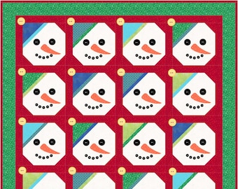 Snowman Dreams Quilt, Table Runner, Placemat Pattern, Snowman in Toboggan, Button Embellishment, Instant PDF Download
