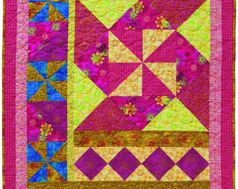 Windmills of Color Quilt Pattern Pieced Modern Quilt with Off Center Asymmetrical Block arrangement, Pinwheels and More INSTANT DOWNLOAD