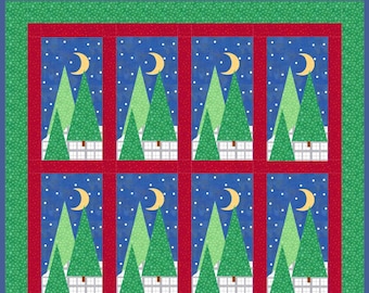 Winter Wonderland Quilt Pattern, Embellished Applique Trees Snow Moon, INSTANT PDF DOWNLOAD