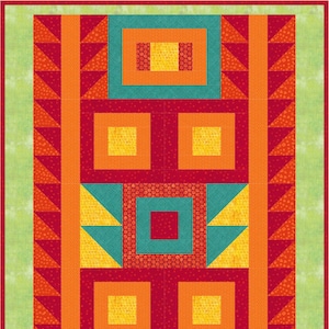 Hopscotch-mönster för quilt, HST:er, färgglatt, enkelt gör-det-själv-mönster, asymmetrisk quilt, direkt PDF-nedladdning
