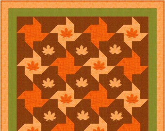 Fall Arrival Quilt Pattern, Leaf Applique, Pieced Blocks Patchwork INSTANT PDF DOWNLOAD