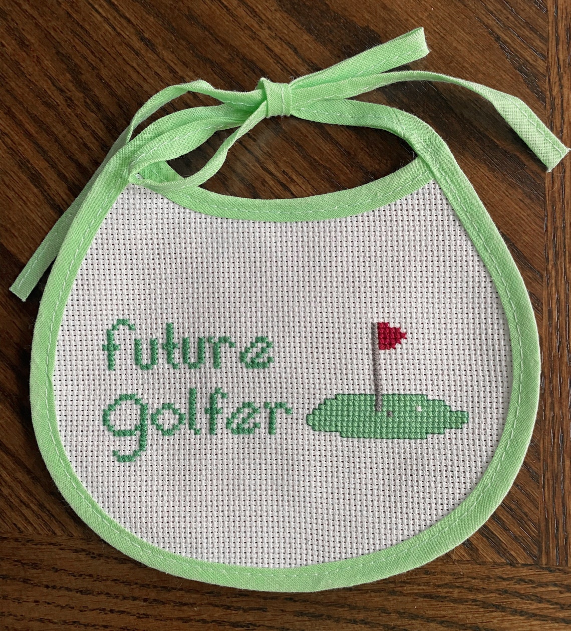 Counted Cross Stitch Finished Baby Burp Bib Green Trim and 14 Etsy