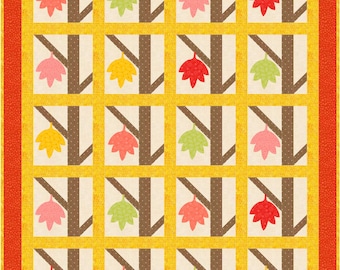 Seasons of Fall, Applique Falling Leaves. Fall, Pieced Tree Branches Block, Quilt Pattern INSTANT PDF DOWNLOAD