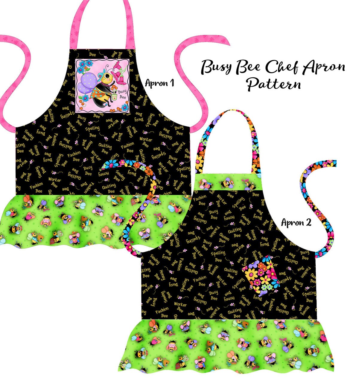 Busy Bee Chef Apron Pattern, Pockets, Bottom Ruffle, Full Apron, Quick