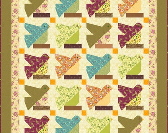 Bird on a Limb Quilt Pattern, Pieced Bird Patchwork Block, Scrap Quilt, Precuts, Assorted Fabric Blocks, INSTANT PDF DOWNLOAD