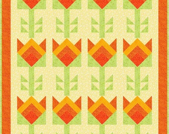 Flowers for Summer Quilt Pattern, Pieced Patchwork Blocks, Flower blocks with Leaves, Two Block Flowers,HST, Quilting INSTANT Pdf DOWNLOAD