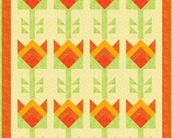 Flowers for Summer Quilt Pattern, Pieced Patchwork Blocks, Flower blocks with Leaves, Two Block Flowers,HST, Quilting INSTANT Pdf DOWNLOAD