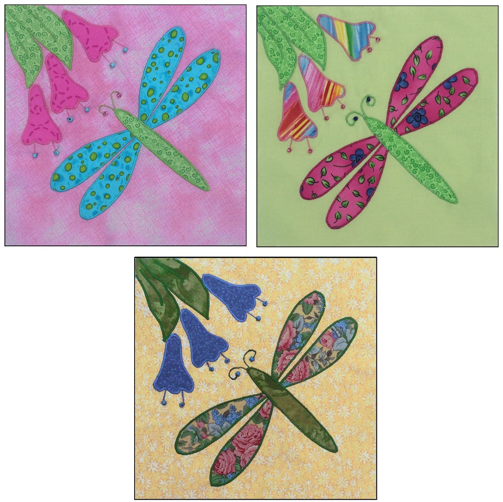 Dragonfly In Flight Applique Quilt Block Applique Flowers And Etsy