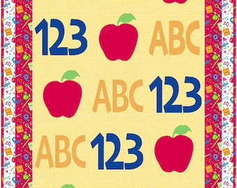 Back to School Quilt or Nap Mat Pattern for Kids, Applique Apple, ABC, 123, Pieced Blocks INSTANT DOWNLOAD