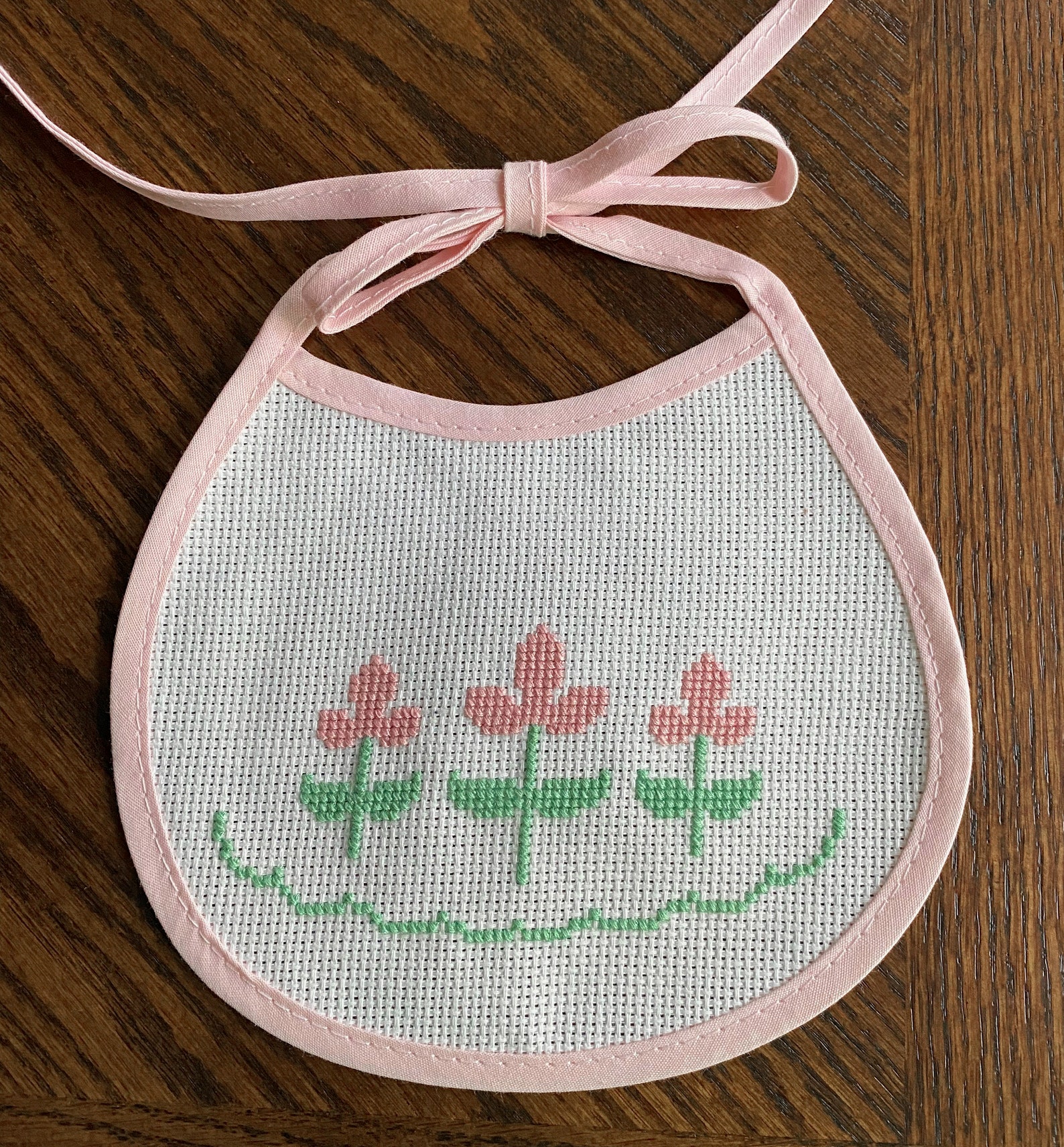 Counted Cross Stitch Finished Baby Burp Bib Pink Trim and 14 Etsy Italia