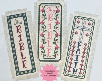 Bible Faith Bookmarks Counted Cross Stitch Charts, Religious 14 count, Set of 3 Patterns, INSTANT PDF DOWNLOAD