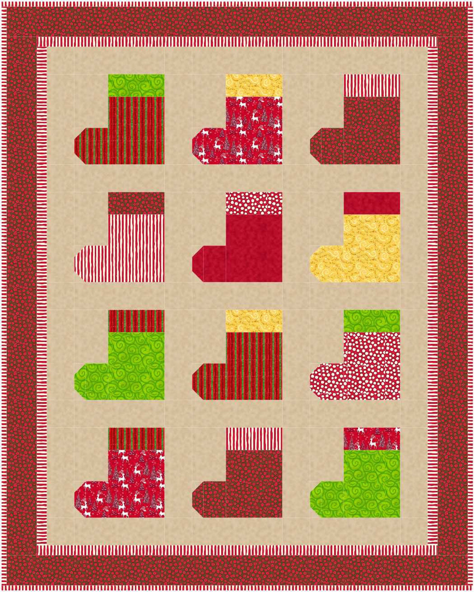 Christmas Stocking Quilt Pattern, Pieced Stocking Blocks, Scrap Quilt