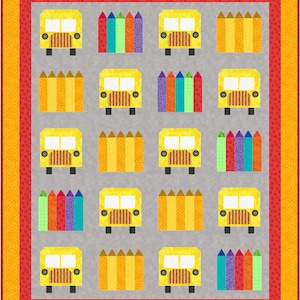 School Days Back to School Quilt Pattern, Pencils, Pieced and Applique, School Supplies, Kids Quilt, Teacher Quilt - INSTANT DOWNLOAD