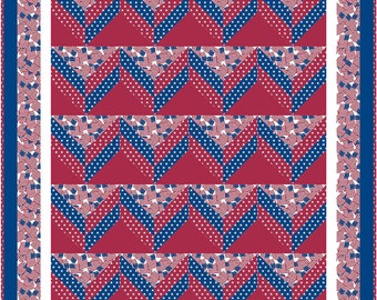 Patriotic Colors Quilt Pattern, Chevron Pattern, Pieced US Flag Red White and Blue PDF INSTANT Download