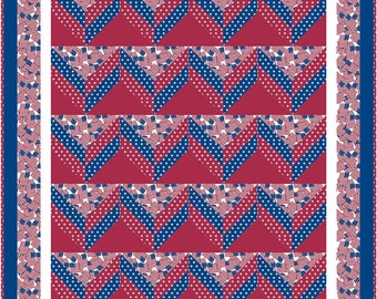 Patriotic Colors Quilt Pattern, Chevron Pattern, Pieced US Flag Red White and Blue PDF INSTANT Download