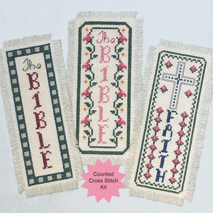 Bible Faith Religious Bookmarks Counted Cross Stitch Kit, 14 count Aida Cloth, Set of 3 Patterns, Floss FREE SHIPPING