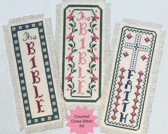 Bible Faith Religious Bookmarks Counted Cross Stitch Kit, 14 count Aida Cloth, Set of 3 Patterns, Floss FREE SHIPPING